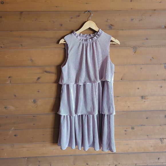 Anthropologie Estelle Dress Blush Pink Tiered Bridesmaid Pastel Metallic NWT S - Picture 2 of 7